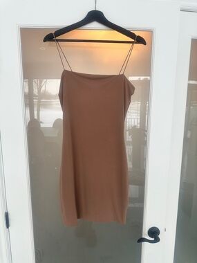 Simons Brown Slip Mini Dress with Spaghetti Straps